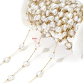 8mm white heart-shaped pearl chain with gold beads on spool for DIY jewelry making - 8mm Wide Heart Pearl