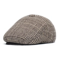 Casquette plate vintage à carreaux marron avec cache-oreilles pour l'hiver - Taille unique / Carreaux Café
