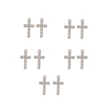 Detailsicht von zehn silbernen Kreuzanhängern mit Zirkonia-Steinen auf weißem Grund - 5# Silber Metall Strass Kreuz (10 Stück)