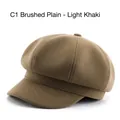 Brushed octagonal newsboy hat for women in light coffee minimalist plain style - Light Coffee