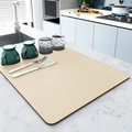Absorbent light beige kitchen drying mat with faux leather texture and brown edge trim - Beige