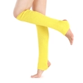 Detail of ribbed knit leg warmers in lemon yellow with heel cutout for ballet yoga - One Size / Yellow