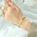 Pulsera dorada con colgante rectangular Smile y cadena de eslabones cubanos para hombres - Dorado