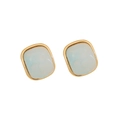 Pendientes rectangulares dorados minimalistas con piedras de opale azul traslúcido - Azul