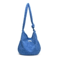 Blue plush tote bag with knot shoulder strap detail and soft furry texture - Blue