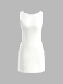 White sleeveless mini dress with decorative gold metal rings and slim-fit silhouette - S / White
