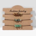 Three-piece handmade woven bracelet set with green aventurine and agate natural stones - FK0060 Aventurine Ruby in Zoisite Set