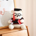 Close-up of white plush graduation bear with glasses, black cap and red tassel - 20cm / White