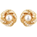 Elegantly crafted 925 silver stud earrings featuring large pearls and gold wire weaving - Classic Pearl Wire Wrapped Studs