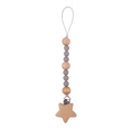 Baby pacifier clip with grey silicone beads and natural beech wood star pendant - Dark Taupe