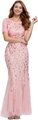 Elegant pink sequin mermaid evening gown with shimmering leaf embroidery for women - US size 2 / Pink
