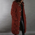 Close-up of deep wine red chunky knit cardigan with grey buttons and large side pockets - 3XL / Tops / Burgundy