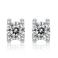 Elegant 925 sterling silver stud earrings featuring round brilliant cut lab diamonds - Moissanite Four-Prong Square Style (S04A) / Moissanite + S925 Silver