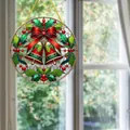 Acrylic Christmas ornament disk featuring festive red bells and green holly leaves - 15x15cm