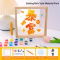 DIY acrylic glass painting kit with wooden frame, 12 colors paint and golden pen set - Wealthy Style 15x15cm