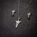 Silver stainless steel medical caduceus pendant necklace and stud earrings set - Steel Caduceus (152)