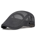 Dark grey breathable mesh beret hat with adjustable metal buckle and honeycomb texture - Dark Gray