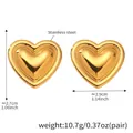Detailed view of polished 18k gold plated heart earrings with dimensions and weight info - Gold Large Heart (F400)