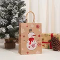 Brown kraft paper Christmas gift bag with white snowman print and sturdy handles - Gold Stamping 025-3 White Snowman / 21*15*8cm