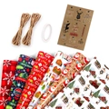 6-pack Christmas gift wrapping paper set with ribbons, tags and adhesive tape - Set 1 (6 Sheets + Accessories)