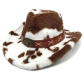 Cappello da cowboy con stampa mucca e fibbia vintage a testa di toro con fascia borchiata - Macchie Di Mucca (Marrone E Bianco) / Corona a Cuore Caffè