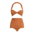 Bikini taille haute terre cuite avec haut dos nu et détails rétro froncés - S / Ensemble 2 pièces dos nu
