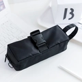 Minimalist black astronaut pencil case with functional buckle strap and carry handle - Black