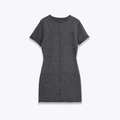 Front view of a slim fit gray short sleeve knitted mini dress with a classic crew neck - Gray / S