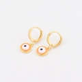 Gold hoop earrings featuring a pink enamel evil eye charm with detailed eye design - Round / Orange