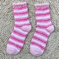 Cozy pink striped coral fleece thermal mid-calf socks for women in soft plush fabric - One Size / Pink & White Wide Stripes