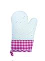 Thickened silicone oven mitt with pink plaid fabric cuff and non-slip textured grip - Rose Red Checkerboard