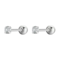 Minimalist silver screw back stud earrings with four-prong round zircon settings - 1 Pair / 3# (11698) / Shiny Silver White