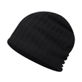 Damen Beanie Mütze in Schwarz mit Rippstrick-Textur und klassischen Zopfstrickmustern - Verstellbar / Schwarz