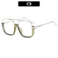 Double bridge semi-rimless square sunglasses with olive green frame and silver metal - Olive Green White Lens