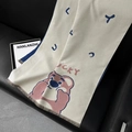 Winter scarf in cream and navy blue with pink lucky bear and fringe details - Pink Bear-Blue