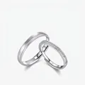 S925 sterling silver couple rings set with brushed finish and diamond accents - Adjustable Open / S925 Sterling Silver Couple Rings (R00805)