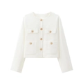 White short jacket for women featuring round neck and gold buttons on a white background - XS / White