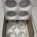 Set of 4 ribbed glass cups for coffee and juice, safely packed in foam inside a brown box - 450ml Tall Style / Vertical Style / 4 Pcs Pack