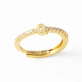 Adjustable gold-plated ring featuring zircon-encrusted letter G with open band - Gold-Q