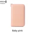 Baby pink pebble leather RFID blocking long passport wallet with gold zipper - Baby Pink
