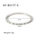 Detail view of silver stainless steel bangle with green zircon inlay and 6cm diameter - Silver (HF-B5177-S)