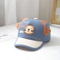 Detail of baby lion baseball cap with 3D ears and cartoon embroidery on blue canvas - 48cm / Blue