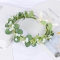 Artificial eucalyptus and babys breath flower crown with cream ribbon for weddings - Eucalyptus White Flower Combo
