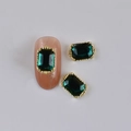 Golden vintage frame nail charms with green gemstones on pink nails for bride - Gold Vintage Frame Emerald Square