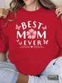 Red crewneck sweatshirt featuring white Best Mom Ever text with floral and butterfly patterns - Red
