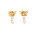 Orecchini a farfalla dorati con zircone quadrato e perla bianca su sfondo bianco pulito - Stile Perla Zirconia Farfalla Dorata (6#)