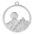 Macro del ciondolo rotondo in acciaio inossidabile 304 con rilievo di montagna e sole - Argento