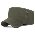 Army green cotton military flat top cap featuring side metal eyelets and classic visor - Adjustable / Army Green