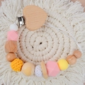 Handmade baby pacifier clip with pink crochet beads and beech wood heart charm - Single Heart Pacifier Chain
