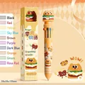 Creative 10-color retractable ballpoint pen with cute burger ornament and 10 ink colors - 10-Color Ballpoint Pen - Food Theme